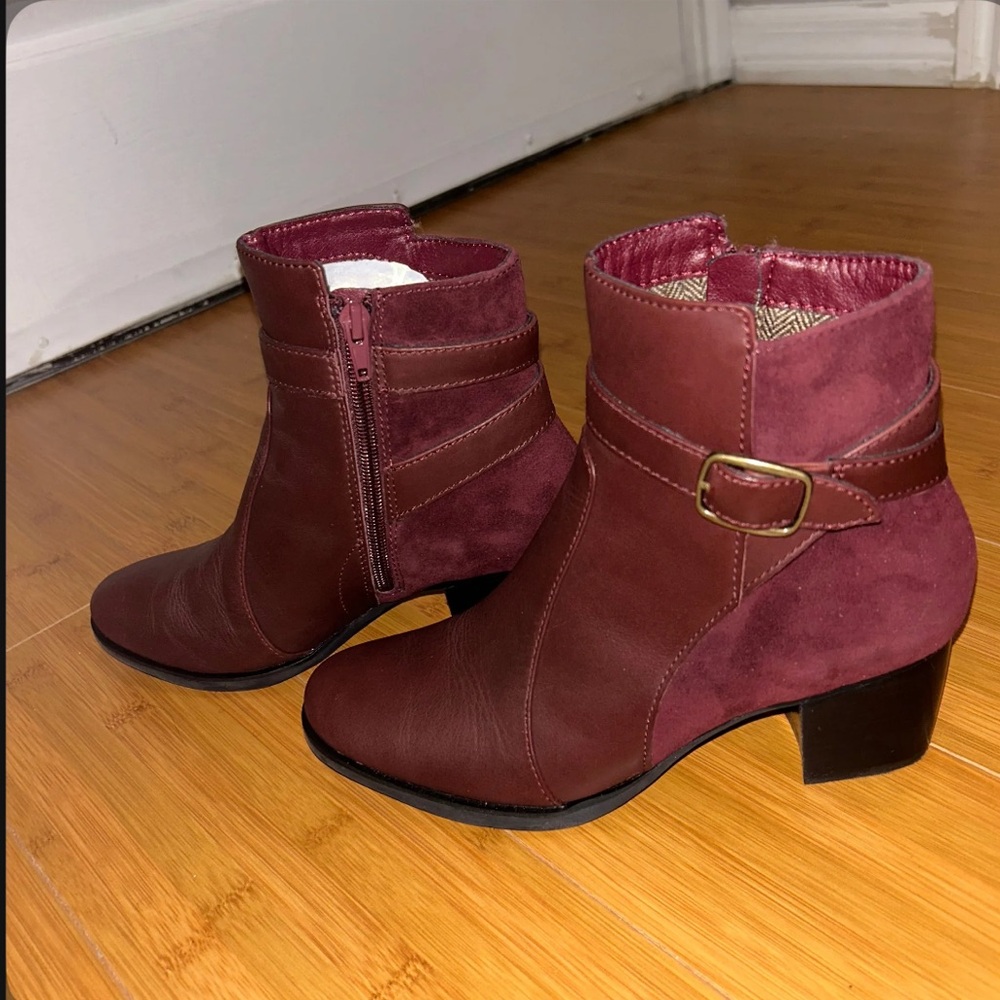 Aetrex Maroon Ankle Boots with Buckle Detail